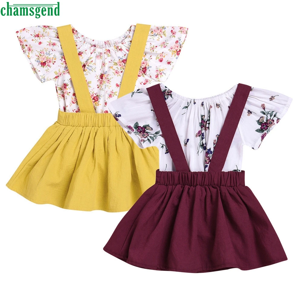 

CHAMSGEND 2Pcs Infant Baby Girls Floral Print Rompers Jumpsuit Strap Skirt Outfits Set JAN29 P30 drop shipping