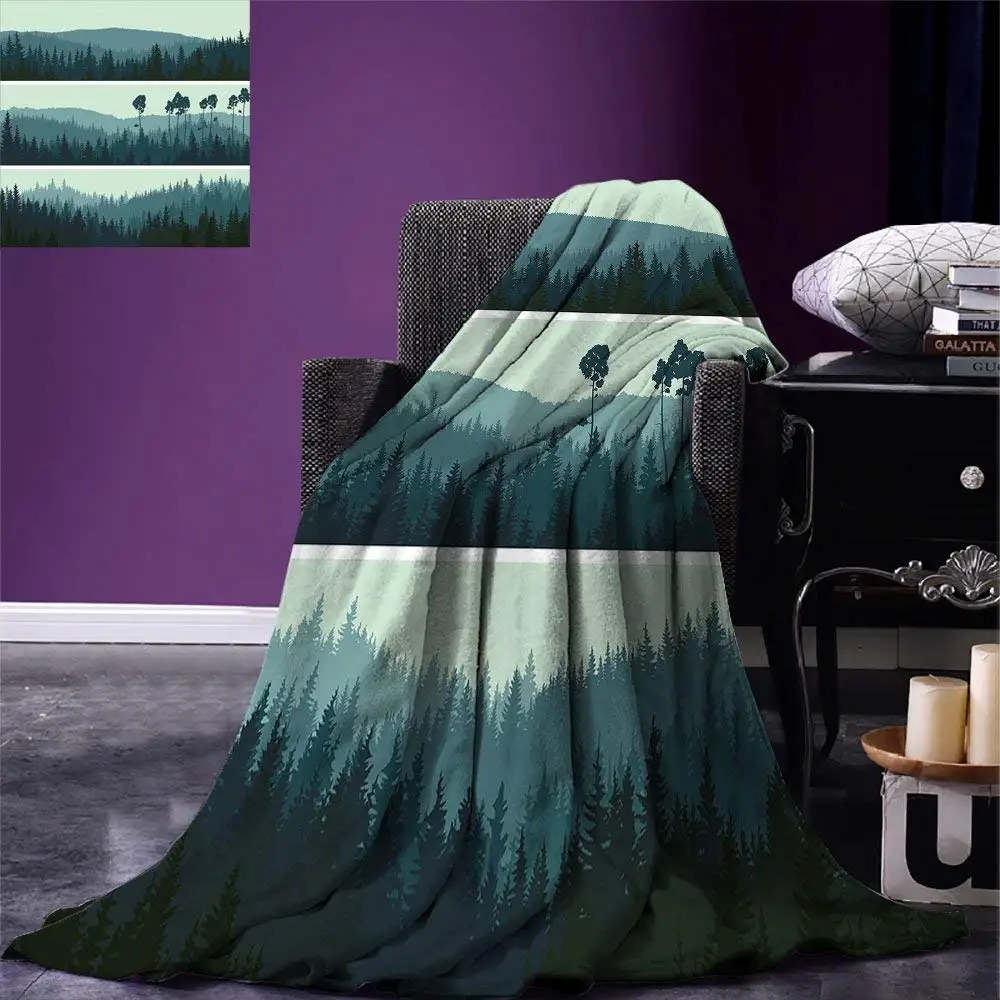 Forest Throw Blanket Monochrome Jungle Pattern with Hills of Coniferous