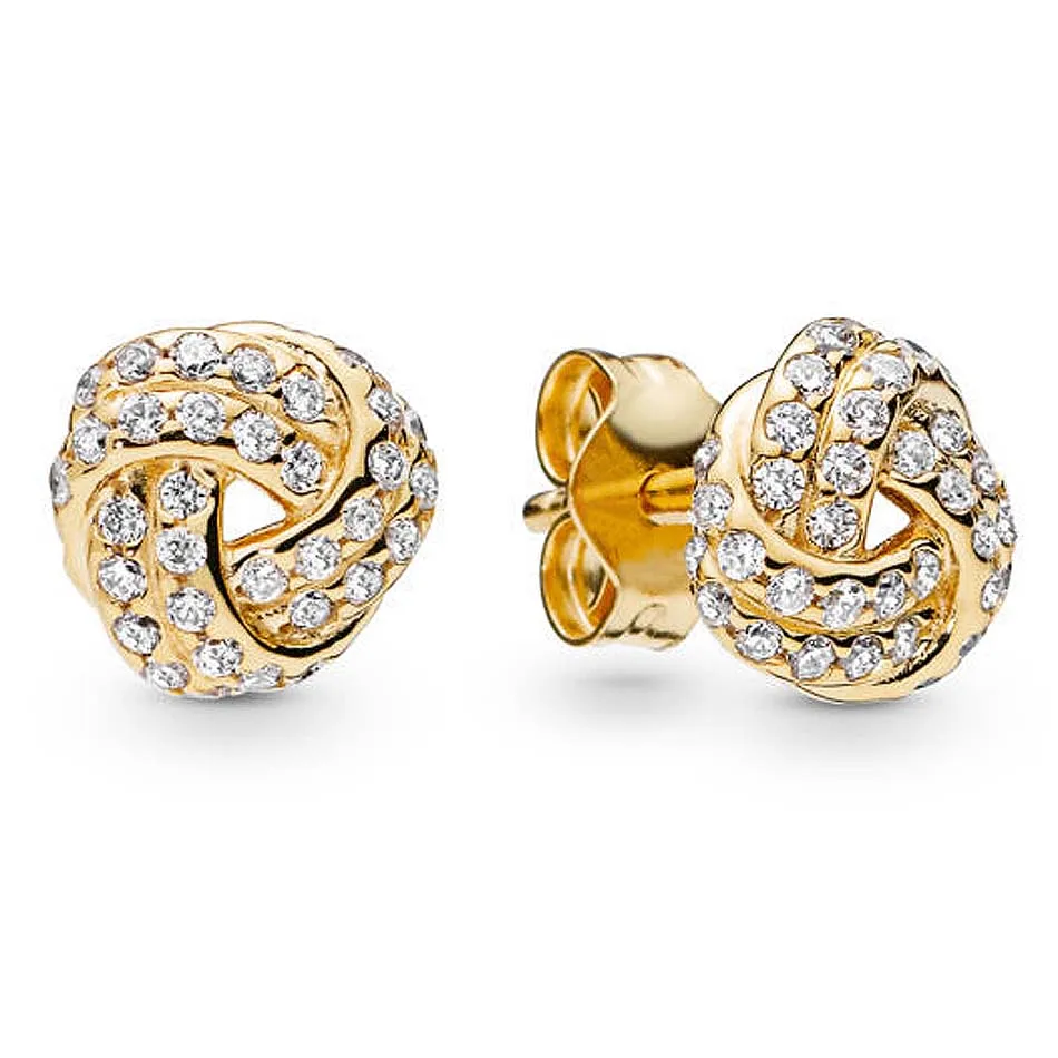 

Authentic 925 Sterling Silver Earring Shine Sparkling Love Knots Stud Earrings For Women Wedding Gift Original DIY Jewelry
