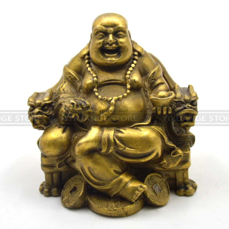 

fengshui Pure copper Buddhism Buda Maitreya ornamento Figurine Laughing potbellied Buddha Buda Maitreya metal crafts home