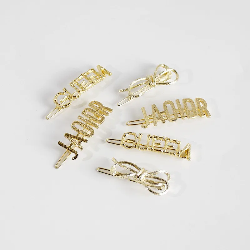 

Fashion women alloy Letter Hair Pin lovely girl's Bow-knot hair accessories cute Clip basic Hairpins shining Side Clips