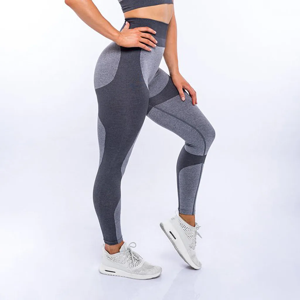 Solid Splice High-waist Yoga Pants Seamless Push Up Leggins Sport Women Fitness Running Yoga Pants Leggings Gym Sport Pant#py
