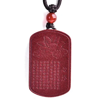 

Drop Shipping Natural Cinnabar Lotus Buddhist Scriptures Pendant Necklace Lucky Amulet Jade Necklace For Woman Men Fine Jewelry