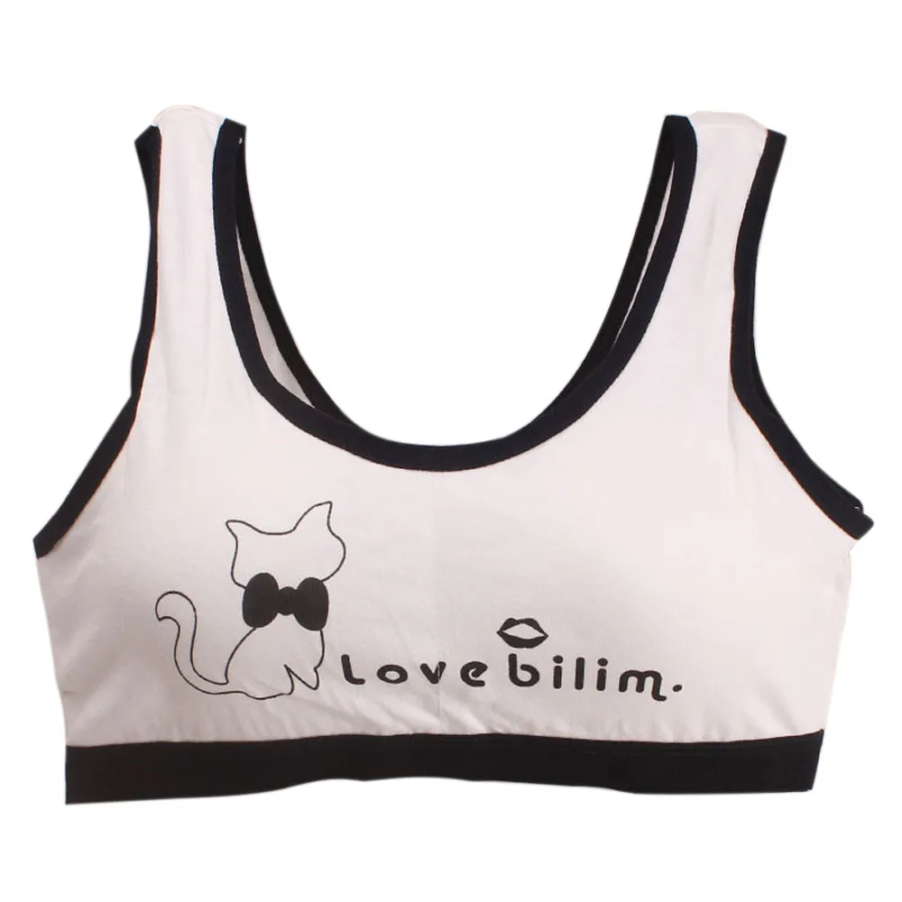 New Lovely Girls Cartoon Cat Letter Printing Underwear Bra Child Girl Fashion Vest Kids Girls Casual Underclothes Sport Undies