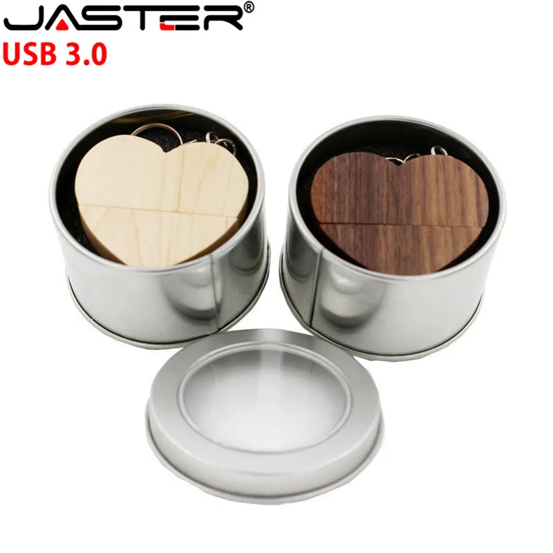 JASTER USB 3,0 деревянная Любовь Сердце usb с металлической коробкой USB флеш-накопитель Флешка 8 ГБ 16 ГБ 32 ГБ 64 ГБ логотип клиента свадебный подарок
