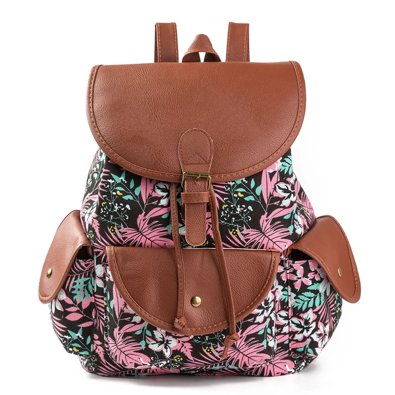

School Season Woman Patter Durable Canvas String Closure Backpack