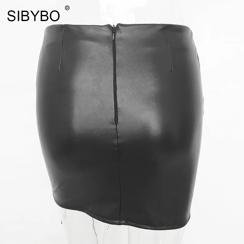 Женская юбка карандаш из искусственной кожи Sibybo черная мини с высокой талией и