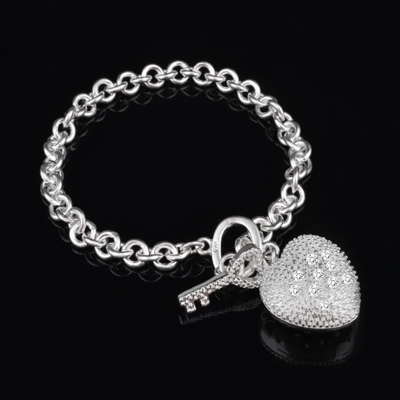 

Heart Charms Bracelet Crystal Bracelets & Bangles For Women 925 Sterling Silver Jewelry Femme Bileklik Pulseira Pulseras love