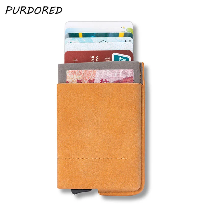 

PURDORED 1 pc RFID Card Holder Unisex Business Card Case PU+Aluminum Alloy ID Card Holders Credit Card Wallet Dropshipping