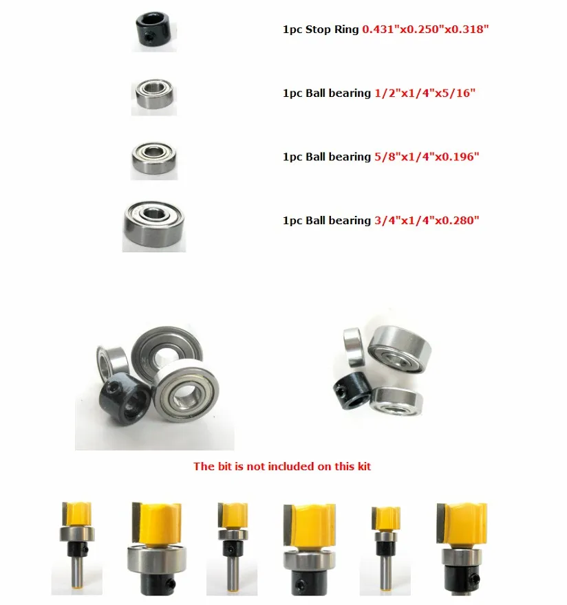 4 шт. Топ установленный 1/2, 5/8, 3/4 подшипник и стоп кольцо для 1/" SH маршрутизатор бит