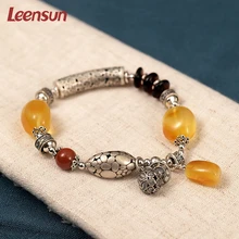 Leensun ювелирные изделия, ручной работы 925 стерлингового серебра с янтарем хлеб браслет/браслет подарок для женщин