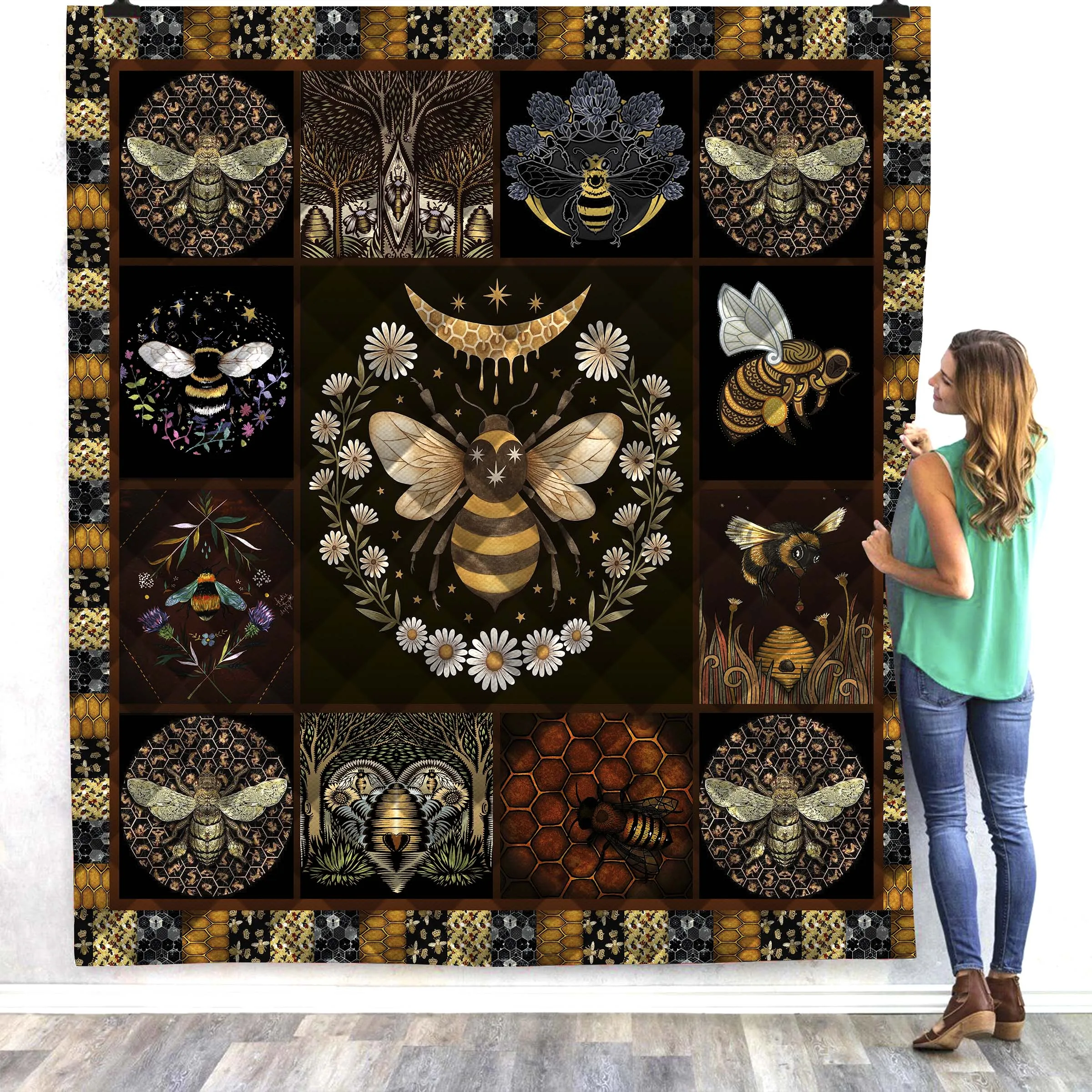 

SOFTBATFY Bee Print All Season Quilt For Kids Adult Bed Soft Warm Blanket Cotton Quilt Dropshipping