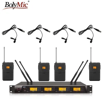 

Bolymic 4 Channels wireless microphone UHF PLL Tie Clip Lavalier Microphone System