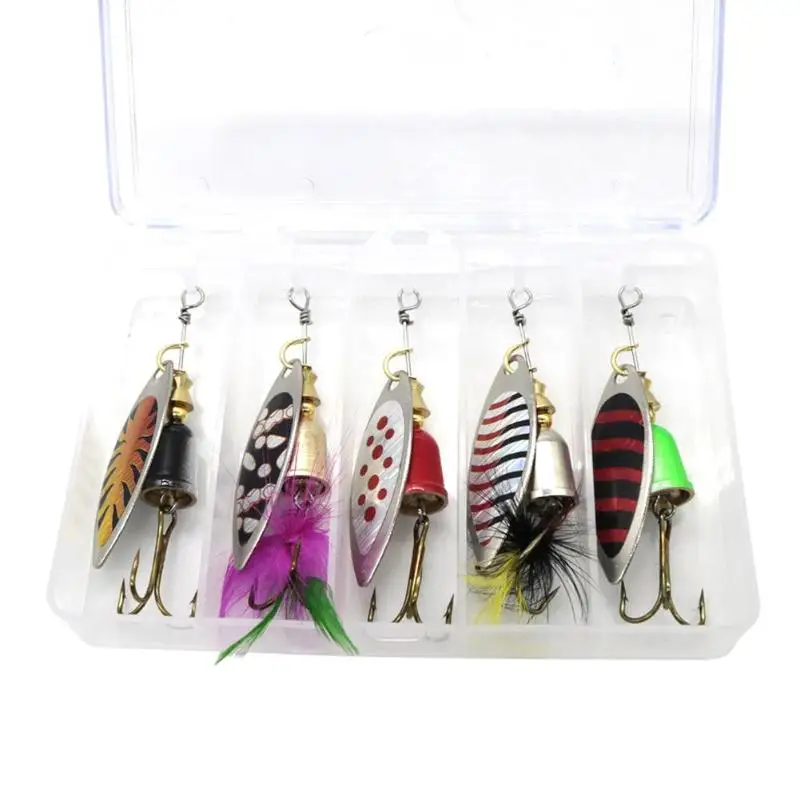 

5pcs LUSHAZER Spinner Spoon Fishing Lure Hard Baits Sequins with Feather for Sea Lake Fishing Gear Accessories