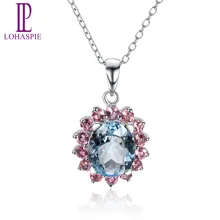 Lohaspie драгоценный камень ювелирные изделия Твердые 18 к белое золото Натуральный аквамарин и турмалин Романтический кулон ювелирные украшения для женщин подарок
