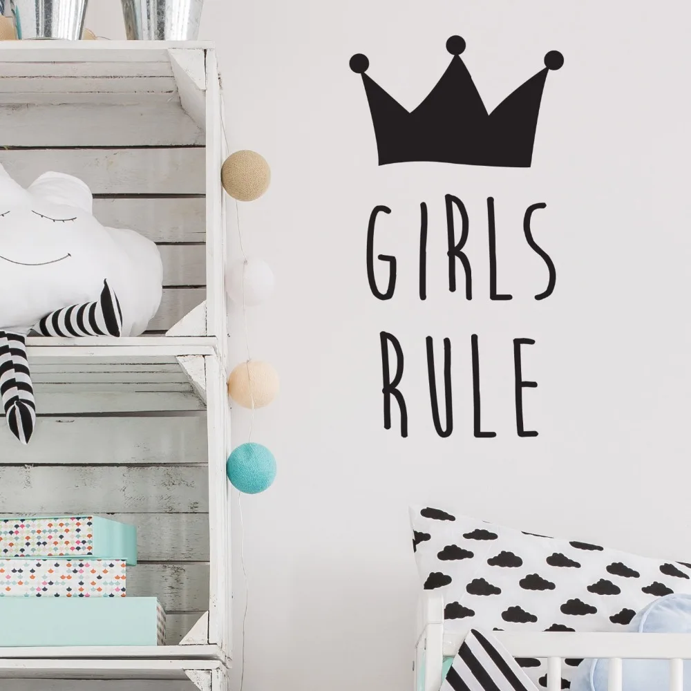 Us 5 53 30 Off Girls Bedroom Wall Decal Quotes Girls Rule Removable Interior Vinyl Wall Stickers For Kids Rooms Crown Pattern Home Decor Syy824 In