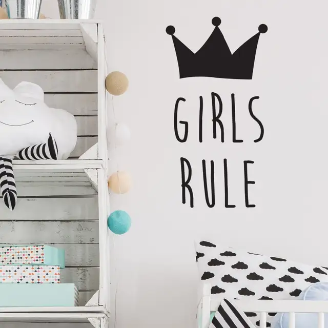 Us 5 53 30 Off Girls Bedroom Wall Decal Quotes Girls Rule Removable Interior Vinyl Wall Stickers For Kids Rooms Crown Pattern Home Decor Syy824 In