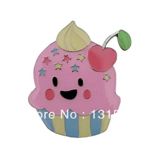 Cupcake in pink Metal pins Holiday gifts-(Iron plated brass+butterfly button) Free shipping (300pcs/lot) |