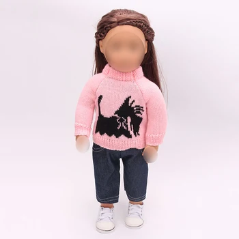 

18 inch Girls doll clothes Pink embroidered sweater set + trousers American newborn dress Baby toys fit 43 cm baby dolls c164