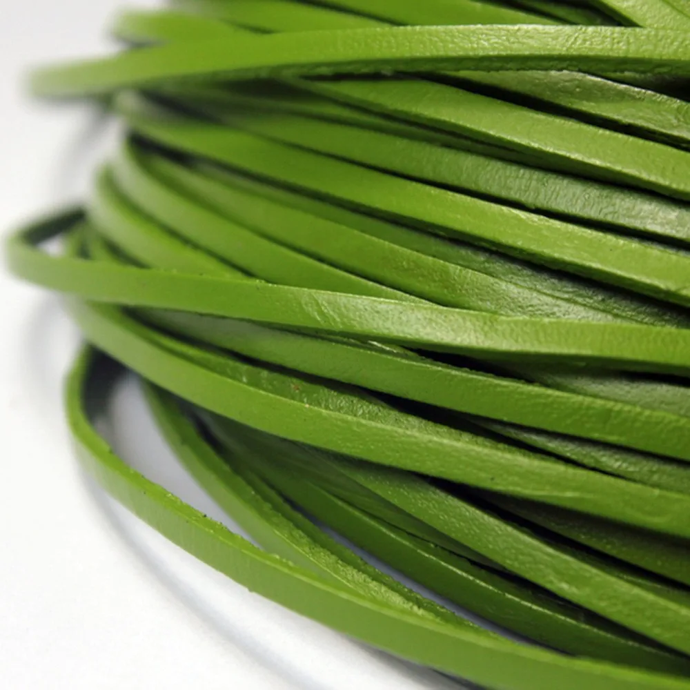 

AaaZee 2 Yards 3mmx2mm Green Coated Cow Hide Flat Genuine Real Leather Strip For DIY Bracelet Jewelry 3mm Wide Leather Cord