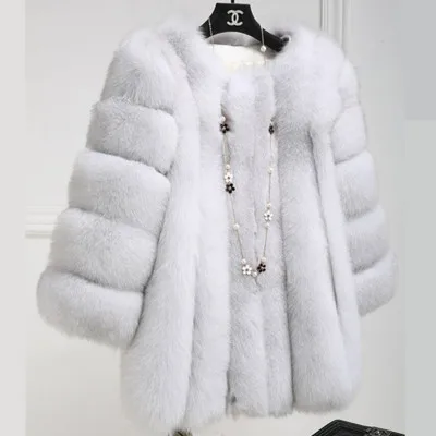 Модное длинное пальто из искусственного лисьего меха - Цвет: Белый