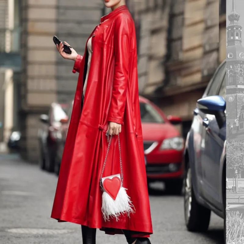 Высокое качество Vogue длинные из искусственной кожи пальто Jaqueta Couro Feminina Евро Мода черный уличная Casaco для женщин; большие размеры - Цвет: red