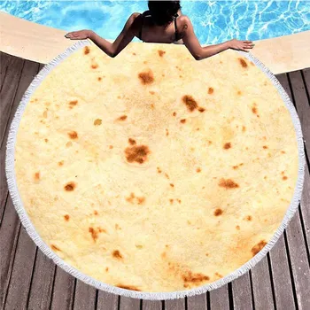 

Corn Tortilla Burrito Round Beach Towel Flour Tortilla Towel Blanket 150CM Travel Outdoor Toalla Playa Serviette De Plage