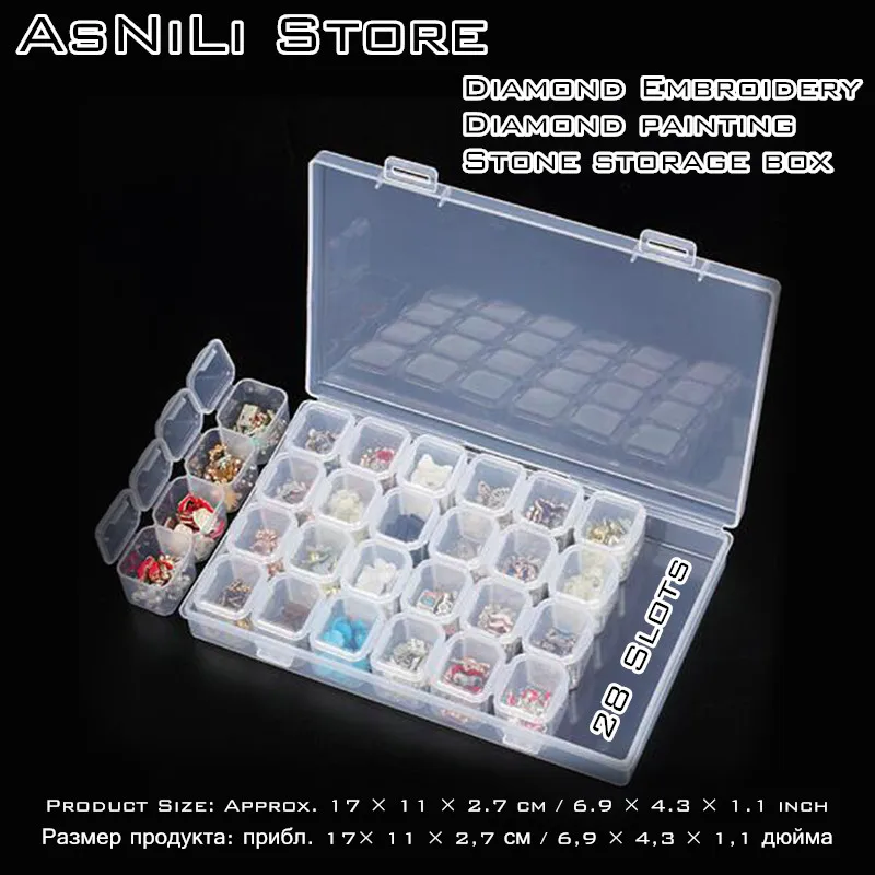28 Slots Diamond Embroidery Box Painting Accessory Case Clear plastic Beads Display Storage Boxes Cross Stitch Tools-TOP | Дом и сад