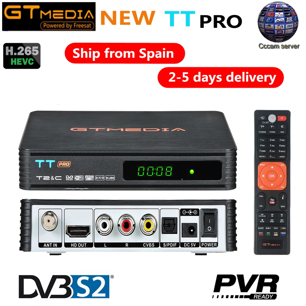 Горячая DVB-T2 GTMEDIA TT PRO Спутниковый ресивер HD 1080P Европа резкий 1 год Испания с USB Wi-Fi ключ мощность от V7 hd v7s hd