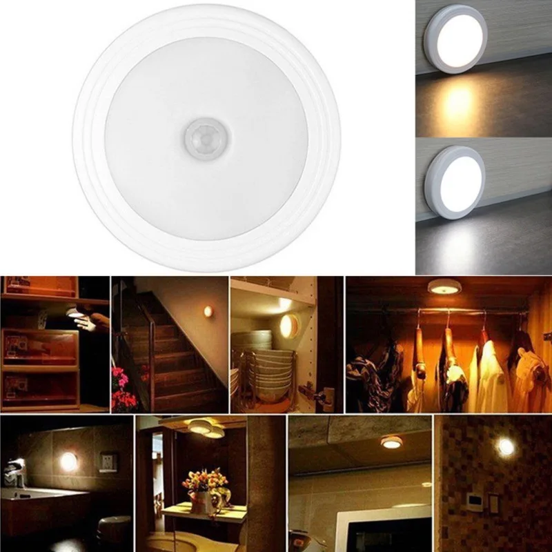 Мини Ночной светильник тела Активированный датчик движения шкаф коридор светодиодные лампы для шкафа стены Газоразрядная лампа освещения