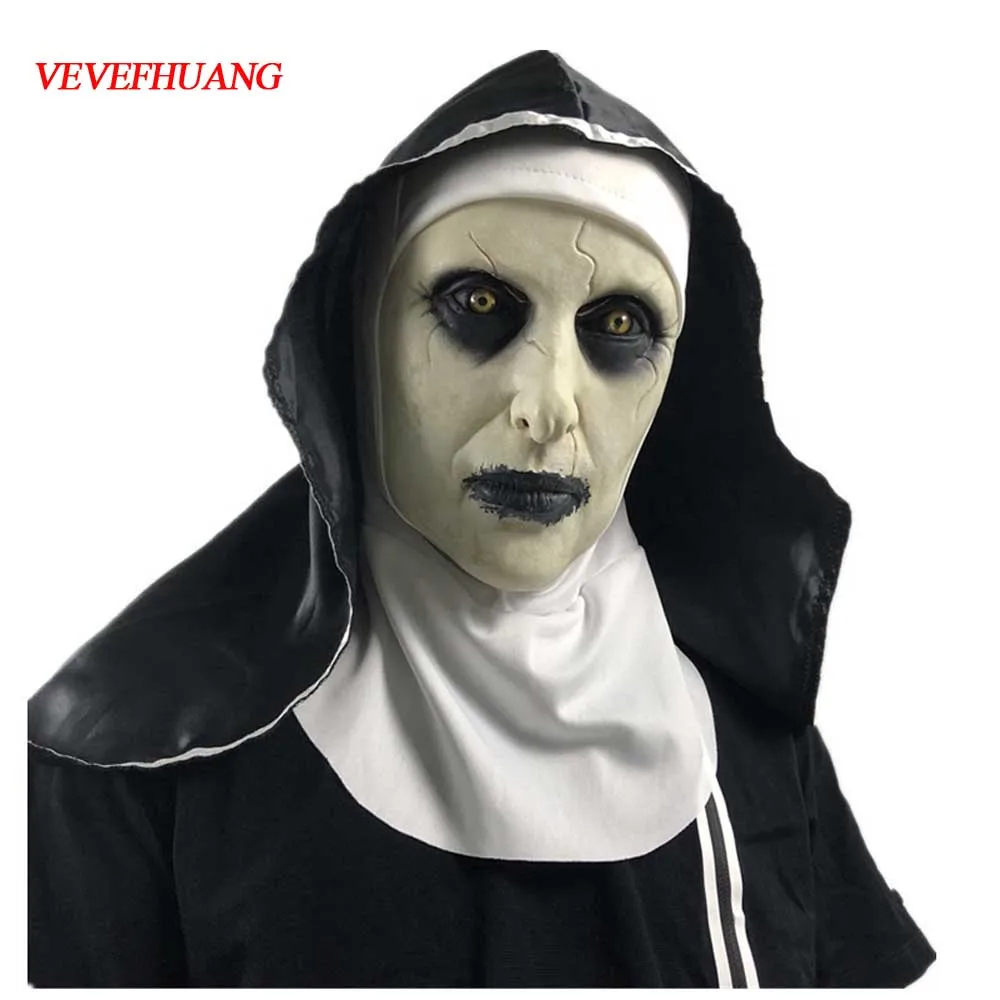 

VEVEFHUANG The Nun Horror Mask Cosplay Valak Scary Latex Masks With Headscarf Full Face Helmet Halloween Party Props 2018 Drop