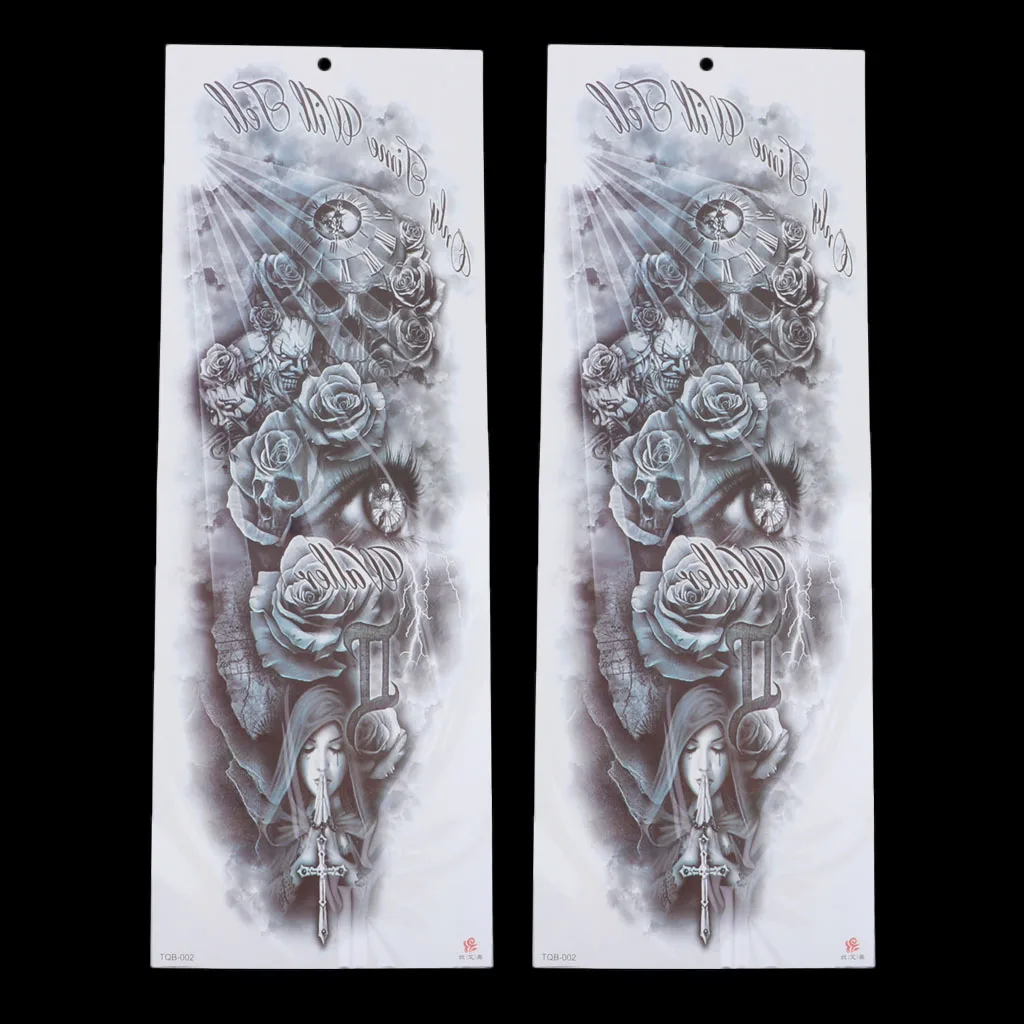 2Pcs Full Arm Waterproof Floral Arm Temporary Tattoos Stickers Tiger Rose Sticker Eyes Clock Tattoo Accessories Set of 2 Sheets