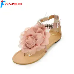 FAMSO Size34-43 2019 Новое поступление женские сандалии с бисером цветы обувь на платформе летние женские сандалии на плоской подошве FS388