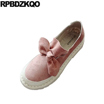 

comfortable big bow slip on latest round toe pink ladies suede beautiful kawaii china women flats shoes with little cute bowtie