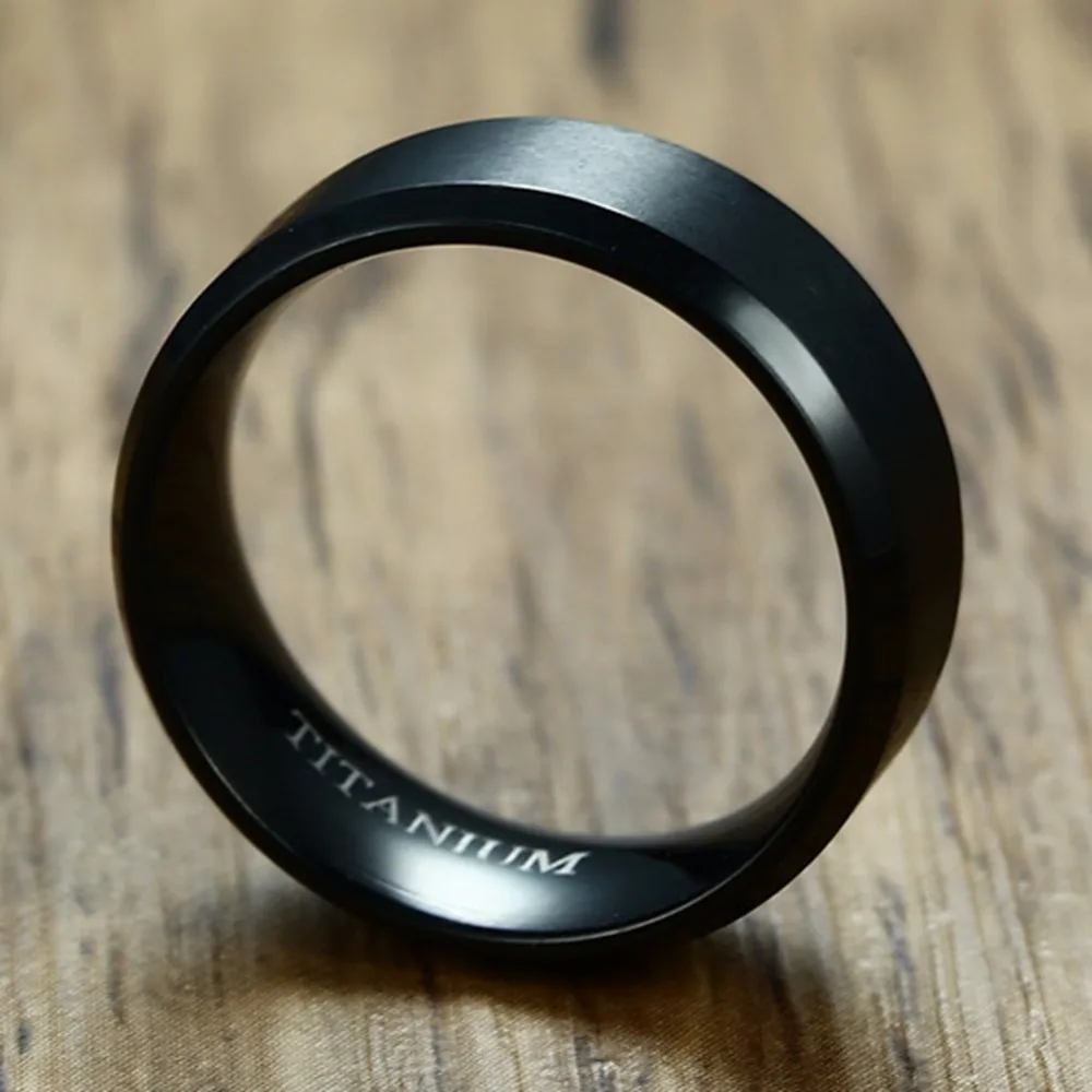 8mm Brushed Matte Black Titanium Stainless Steel Classical Simple Plain Ring Wedding Band