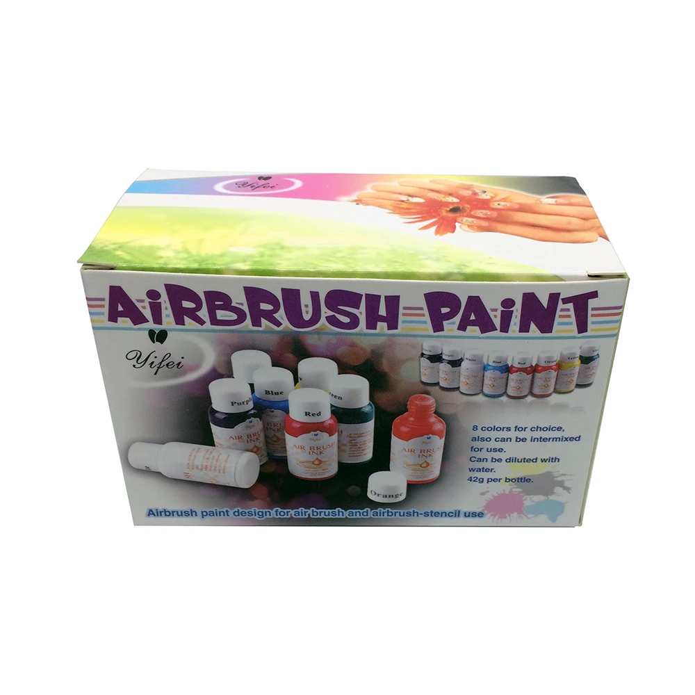 Comprar 8 colores cada 30ml aerógrafo de diseño de pintura aerógrafo para arte en uñas pintura de pigmento Set para plantillas de mano PISTOLA DE PULVERIZACIÓN Accesorios