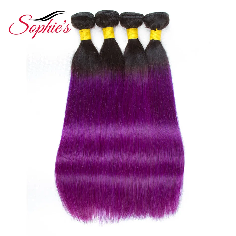 Sophie's Pre-colored Ombre Hair Bundles Weaves #T1B/Purple Color 4 Bundles Human Non-Remy Straight Brazilian Hair Extensions