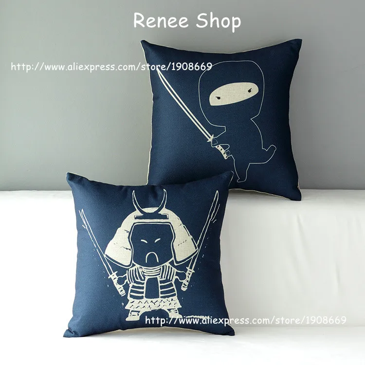 

Cushion cartoon Japanese Cute ninja pattern sofa pillowcase linen cotton cushions pillows