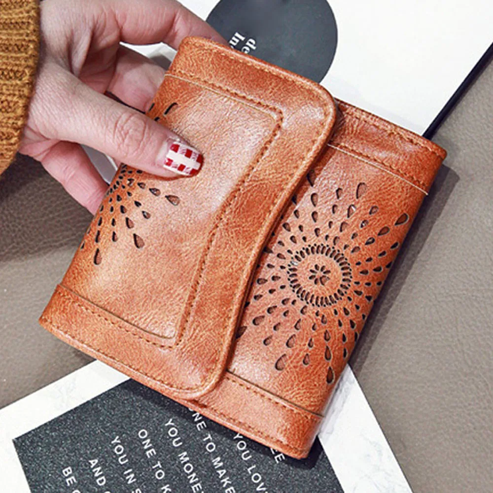 

Women wallet Mnycxen Leather Wallet Clutch Hollow Coin Short Card Holder Hollow Purse Triple folding Handbag Free shipping #3