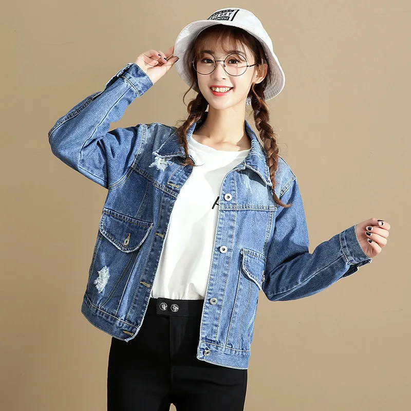 Nouveaux Automne Lâche Femelle Longues Usé 2018 À Denim Étudiants Sauvage Rétro Veste Bleu Manches xqp48I