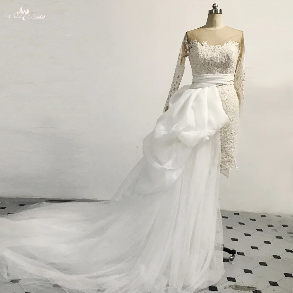 RSW1477 Long Sleeve 2 In 1 Short Wedding Dress With Detachable (5)