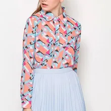 Nice Spring Summer Blouses Women Chiffon Shirts Print Blouse Long Sleeve Lapel Shirt Tops Elegant Slim Women Blouse GB8085