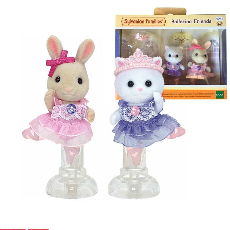 Sylvanian Families, пушистый кукольный домик с животными, фигурка балерины, друзья, Шелковый комплект с кошкой и кроликом для сестры, подарок для девочек, новинка 5257 - Цвет: Double ballet set