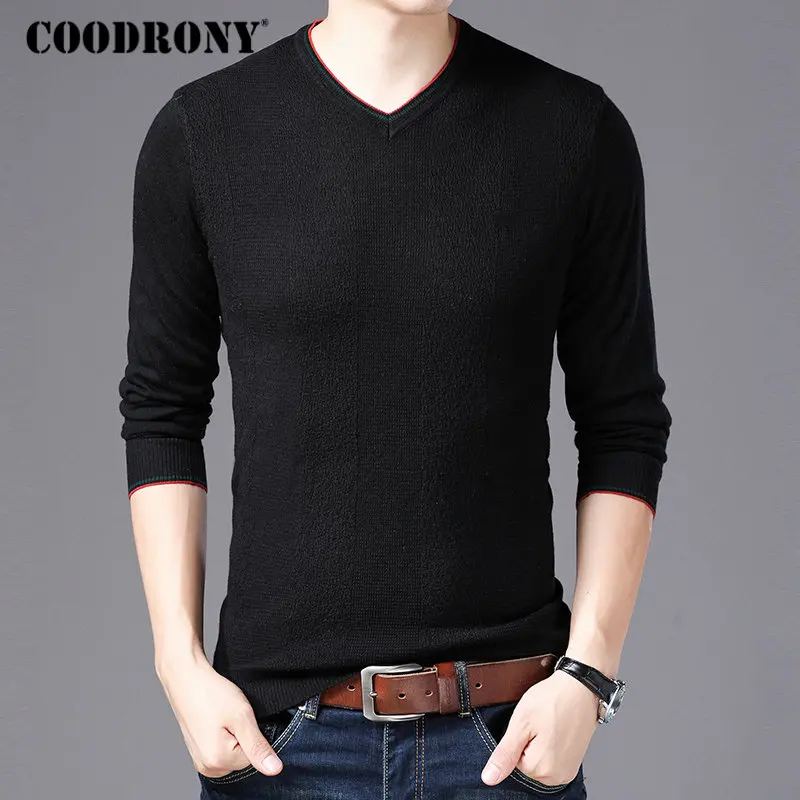 Бренд COODRONY, свитер для мужчин, уличная одежда, на каждый день, v-образный вырез, трикотаж, Pull Homme, хлопок, шерстяной пуловер для мужчин,, осенние мужские свитера, 91035