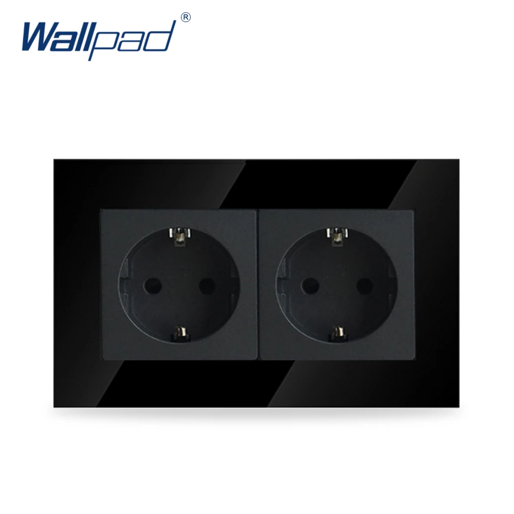 Wallpad Luxury Double 16A EU Socket Black Crystal Glass Electrical