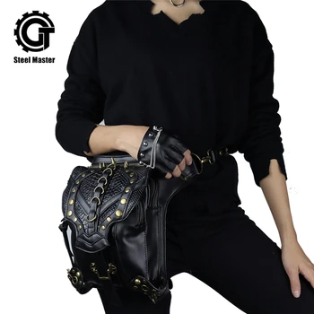

Steampunk Retro Rock Waist Bag Womens Messenger Shoulder Bags Gothic PU Leather Phone Bag Ladies Fashion Gothic Bag Pack New