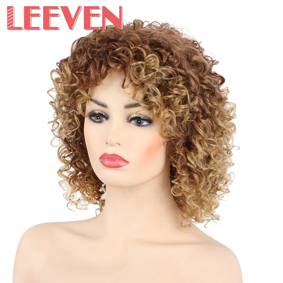 Leeven афро кудрявые парики для женщин коричневый смешанный блонд синтетические парики Высокая температура волокна африканская прическа