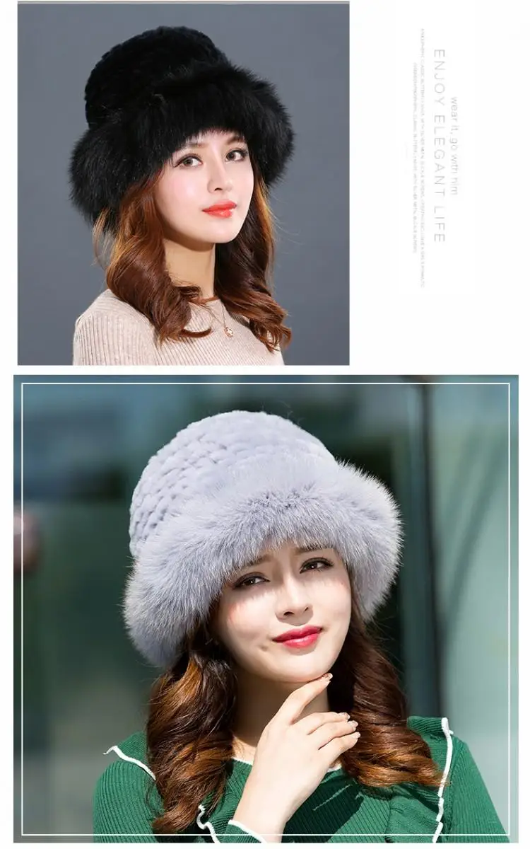 Новые модные женские вязаные шапки с кроличьим мехом и лисьим мехом, зимние теплые шапки, зимние шапки