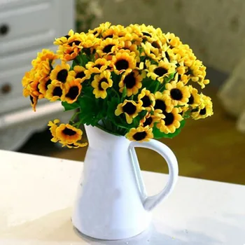 15 Heads Heaven Fake Silk Artificial Sunflower Flower Bouquet Floral Garden Home Wedding Home Design Decoration Table Decor