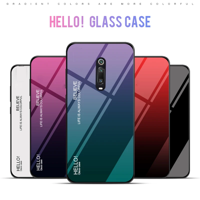 

For Redmi K20 Pro 7A Note 7S 7 5 6 Pro Gradient Color Tempered Glass Case for Xiaomi Mi 9T Pro Mi 9 8 SE A2 Lite A1 6X 5X Cover